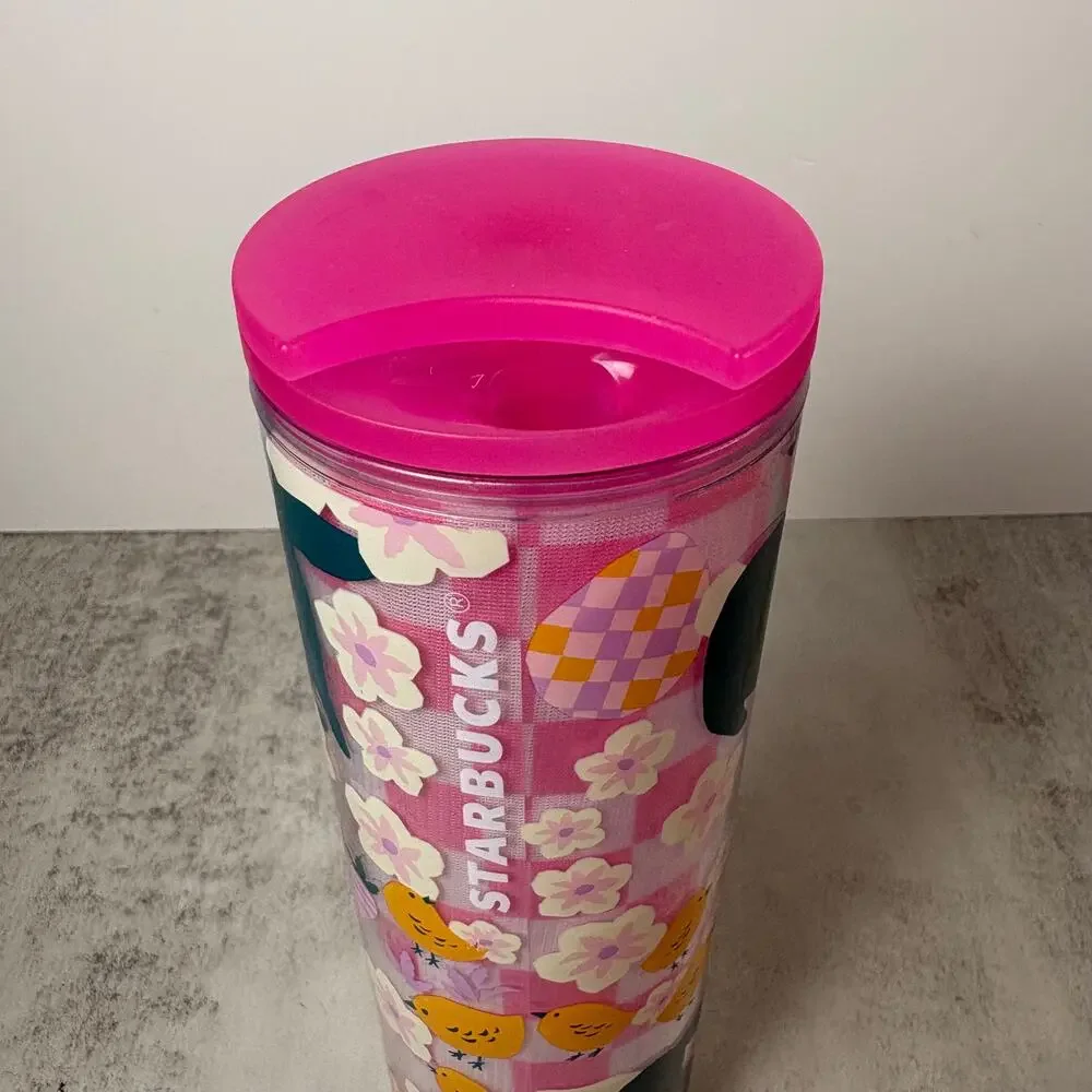 Starbucks 2023 Easter Spring Pink Mod Bunny Floral Tumbler 16oz Grande Cup